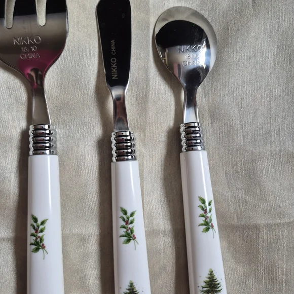 Elegant White 6pc. Vintage Cutlery Set with Tree Design Nikko - Picture 10 of 13